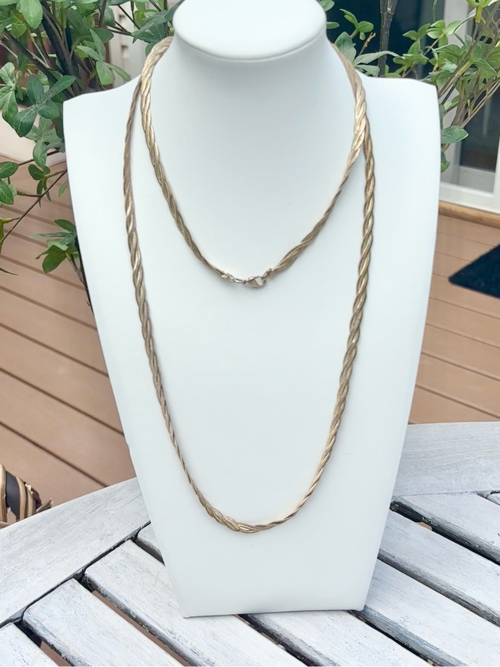 Long Gold Tone Herringbone Chain Necklace | Versatile Layering Necklace
